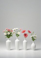 Fototapeta premium Group Of Vases With Flowers Isolated On A White Background