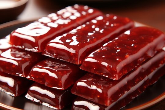 Traditional chinese new year rice cakes   symbolic nian gao stack with exposed sticky texture