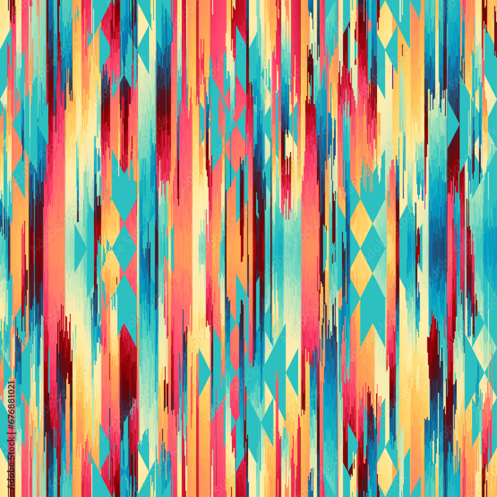 Poster Seamless striped pattern in Aztec style. Folk embroidery.. Aztec ikat style. Seamless vector image. Thin lines