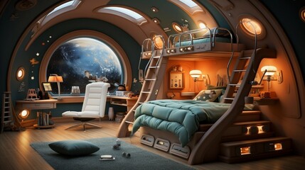 KIDS room in with natural colors and modern desighn Generative AI	