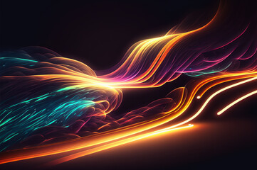 Abstract concept with bright glowing patterns flowing in the dark
