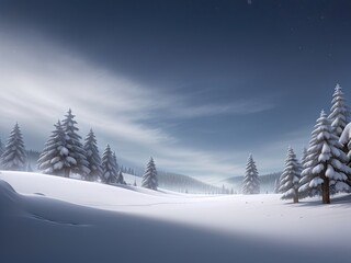 Beautiful ultrawide background image of light snowfall falling over of snowdrifts