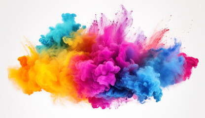 Fototapeta na wymiar Colorful rainbow paint powder explosion in vibrant colors on white background