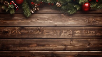 Fototapeta na wymiar Christmas Fir Tree On Wooden Background