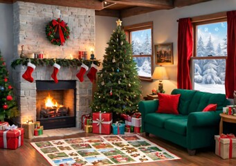 A Christmas-Themed Jigsaw Puzzle, In A Cozy Indoor Setting.