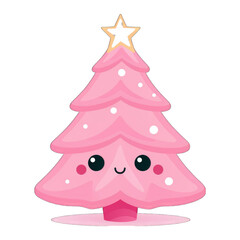 Pink Kawaii cute Christmas tree, icon. Cartoon, isolated transparent background