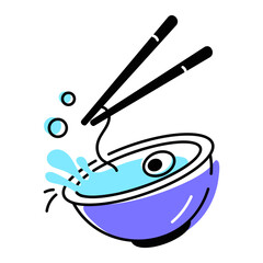 Get this doodle icon of noodles bowl 