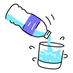 Water bottle and glass, trendy doodle icon 