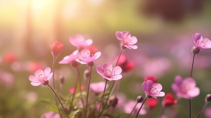 Small pink flowers with blurred background.Generative AI