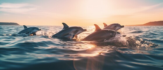 A playful dolphin happily swims in the ocean - obrazy, fototapety, plakaty