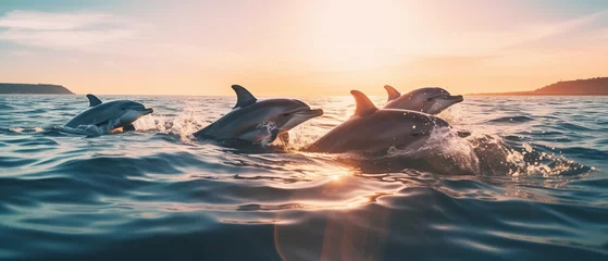 Rolgordijnen A playful dolphin happily swims in the ocean © BraveSpirit