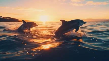 Zelfklevend Fotobehang A playful dolphin happily swims in the ocean © BraveSpirit
