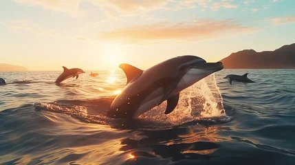 Poster A playful dolphin happily swims in the ocean © BraveSpirit