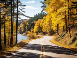 Obraz premium Autumn Season Fall Scenic road Sunset view Landscape