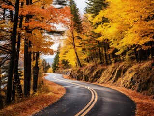 Naklejka premium Autumn Season Fall Scenic road Sunset view Landscape