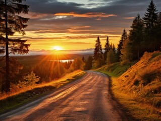 Obraz premium Autumn Season Fall Scenic road Sunset view Landscape