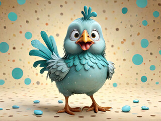 Fototapeta premium Cheerful chicken in festive clothes on a colorful background. holiday, birthday, party concept. Cute chicken print 