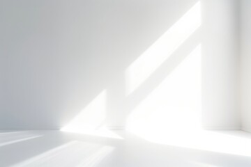 Abstract white studio background for product presentation. Empty room with shadows of window. Display product with blurred backdrop. Soft focus, Generative AI