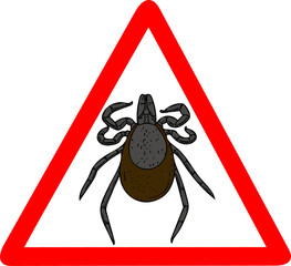 Tick warning red triangular warning road sign