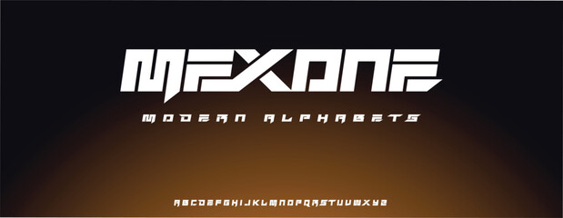 MEXONE Modern alphabet digital technology music abstract typography vector illustration - obrazy, fototapety, plakaty