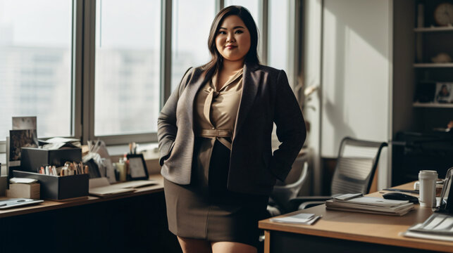 Asian Manager with plus size body using blazer jacket suits