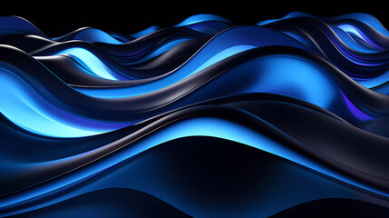 a black background with a blue and white pattern of lines and curves of light in the dark