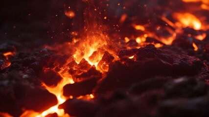 close up of burning fire  rising magma