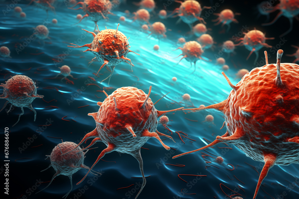 Aufkleber close-up view of virus-like particles, highlighting the complex structure and menacing presence of p