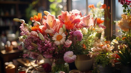 Fototapeta na wymiar ..Beautiful flowers in florist shop.