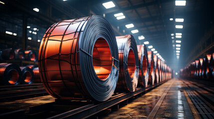 Big rolls of steel in factory. - obrazy, fototapety, plakaty