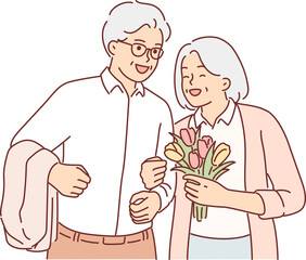 Grandparents in love during date or marriage ceremony, for concept of love in old age