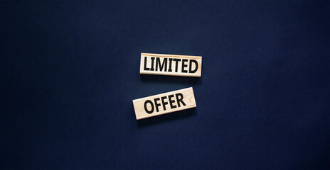Limited offer symbol. Concept words Limited offer on beautiful wooden block. Beautiful black table black background. Business marketing, motivational Limited offer concept. Copy space.