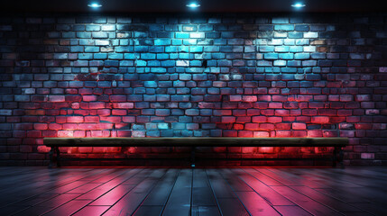 Brick wall and neon lights.