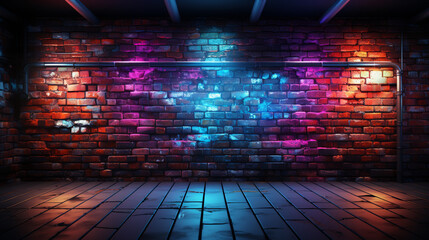 Brick wall and neon lights.