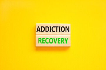 Addiction recovery symbol. Concept words Addiction recovery on beautiful wooden blocks. Beautiful...
