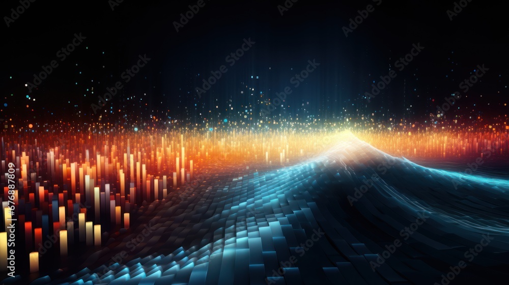 Fototapete big data visualization, musical stream of abstract background sounds with combinations of dots.