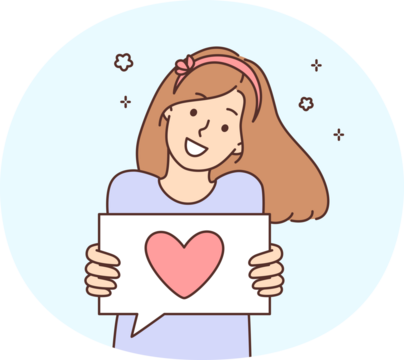 Smiling girl show heart on paper - Powered by Adobe