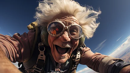 Photo sur Plexiglas Ancien avion Elderly human skydiving.