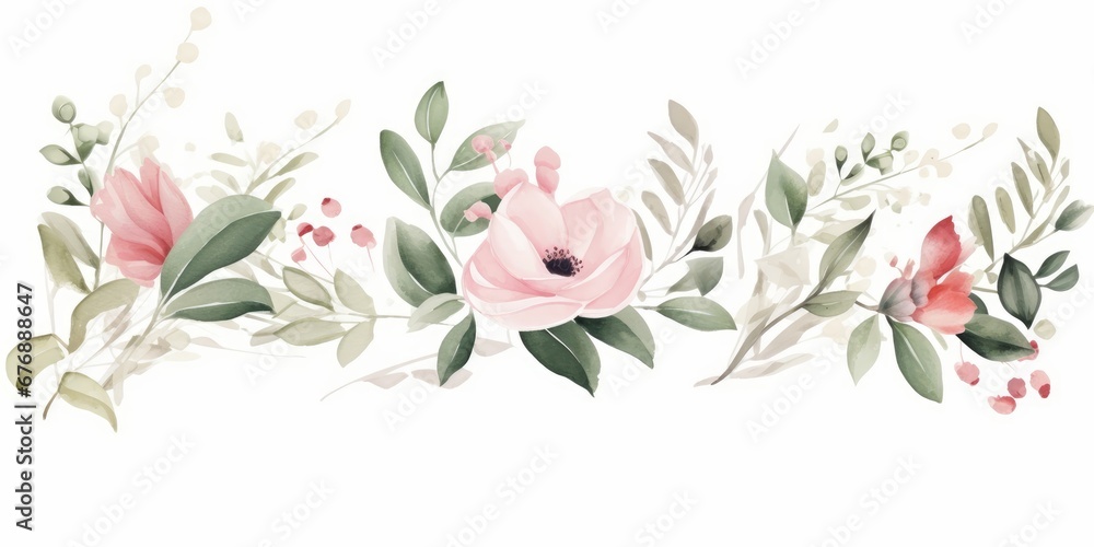 Wall mural watercolor floral bouquet illustration set - white flower green leaf leaves branches bouquets collec - Wall murals