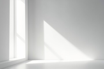 Abstract white studio background for product presentation. Empty gray room with shadows of window. Display product with blurred backdrop, Generative AI
