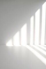 Abstract white studio background for product presentation. Empty room with shadows of window. Display product with blurred backdrop, Generative AI