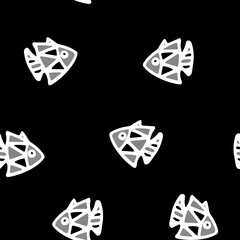 Hand Drawn Fishes Seamless Pattern. Underwater World Background.