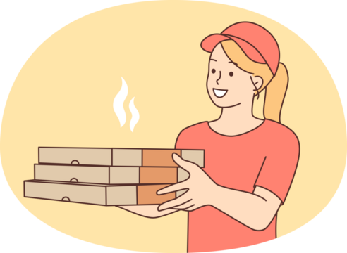 Female courier with pizza boxes