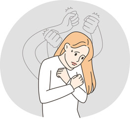 Ghost hands beating scared woman