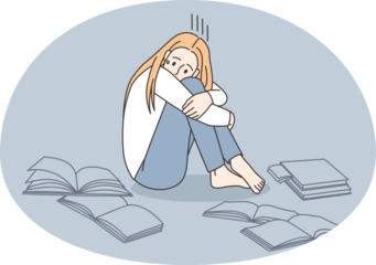 Unhappy girl cry studying