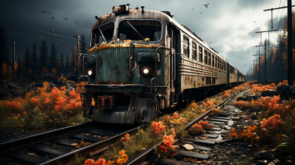 Old abandoned train. - obrazy, fototapety, plakaty