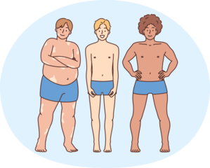 Diverse multiracial men with different figures in underwear