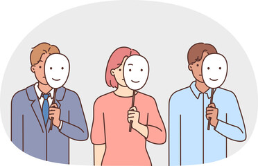 Diverse people holding masks in hands