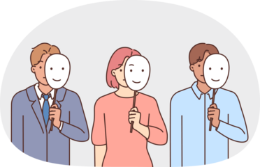 Diverse people holding masks in hands