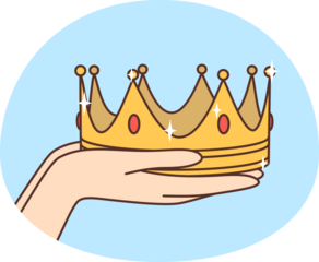 Person hands holding gold crown